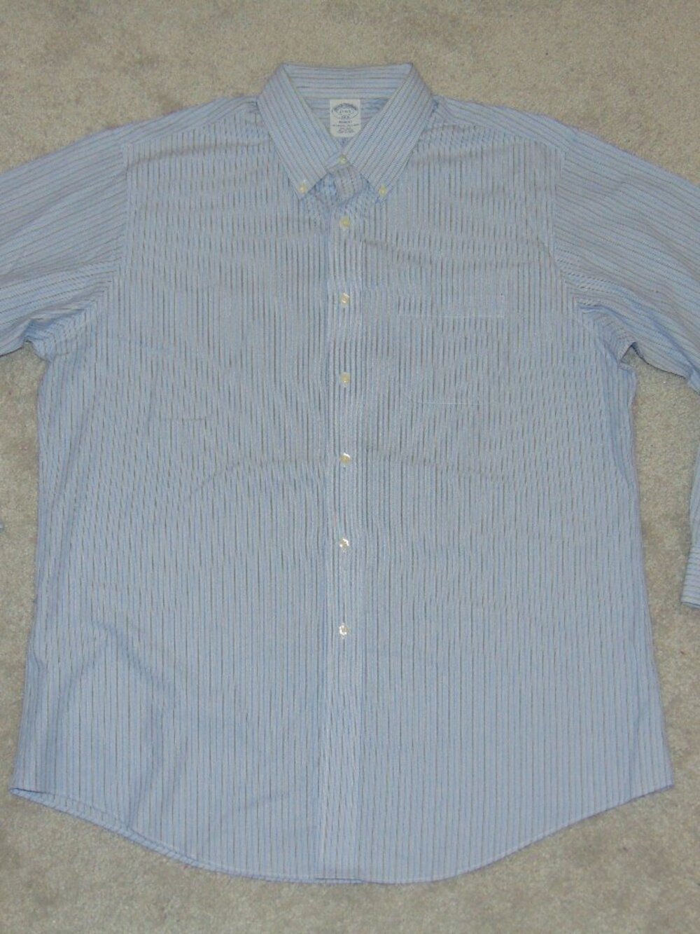 Brooks Brothers Men's Long Sleeve Dress Shirt 17-4/5 Blue Striped Stretch